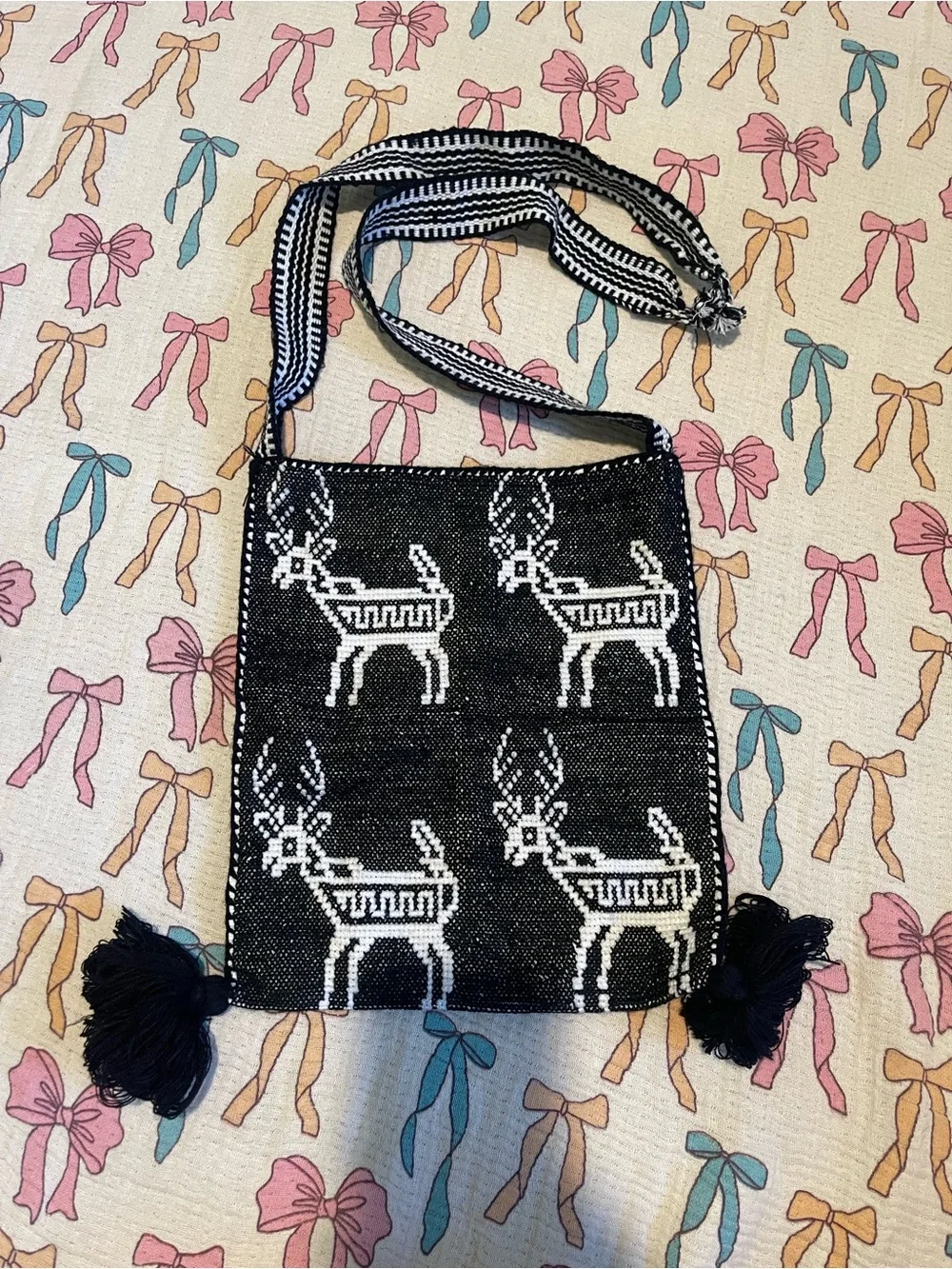 Black & White Deer Pattern handmade Crossbody Bag